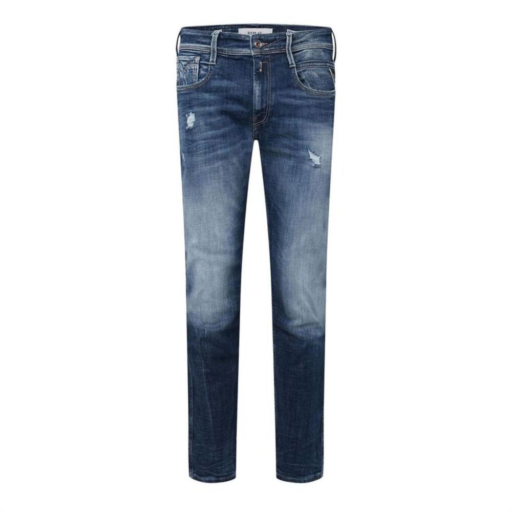 Replay Mens Anbass Cotton Denim Distressed Jeans / Blue